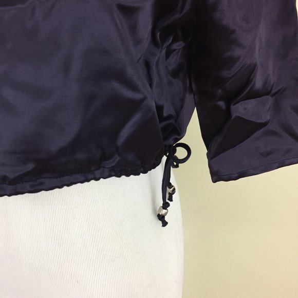 ODE TO JEUNE Dark Purple Sateen/Satin Drawstring Hem Cropped Shirt Top - Picture 6 of 9
